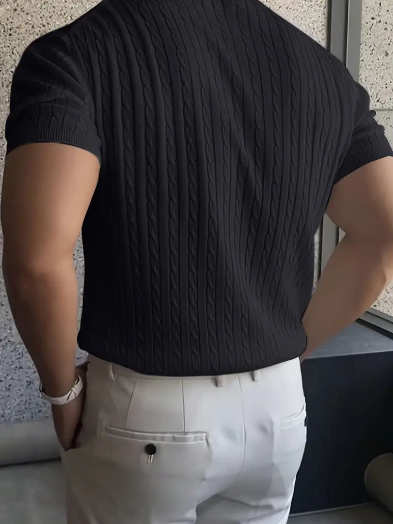 Kiril - Camiseta de Manga Corta Con uello Redondo y Punto Trenzado