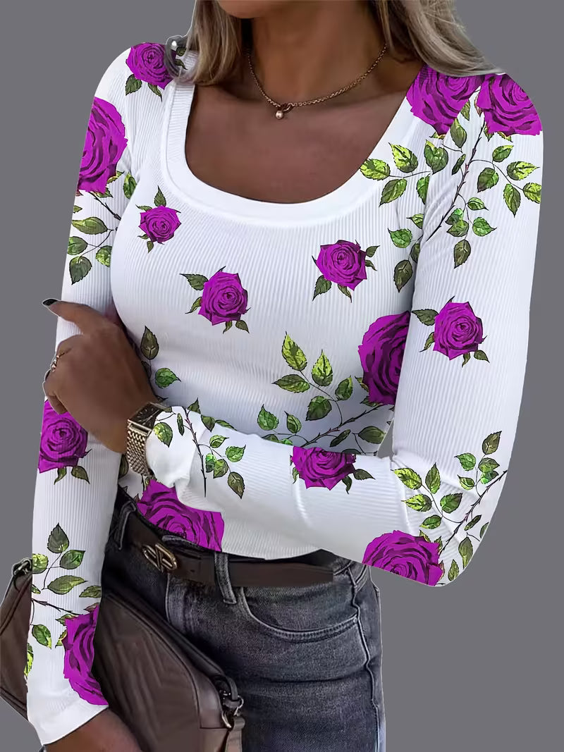 Rabiye | Top De Manga Larga Con Estampado Floral Y Tejido Acanalado