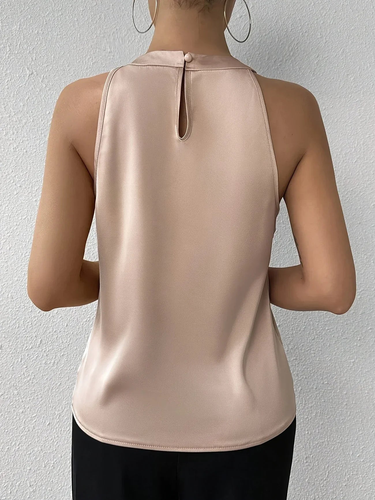 Cerys - Blusa Sin Mangas con Pliegues en la Parte Delantera y Cuello Halter