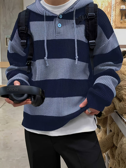 Tenzin | Sudadera Con Capucha Oversize de Punto a Rayas y Manga Larga