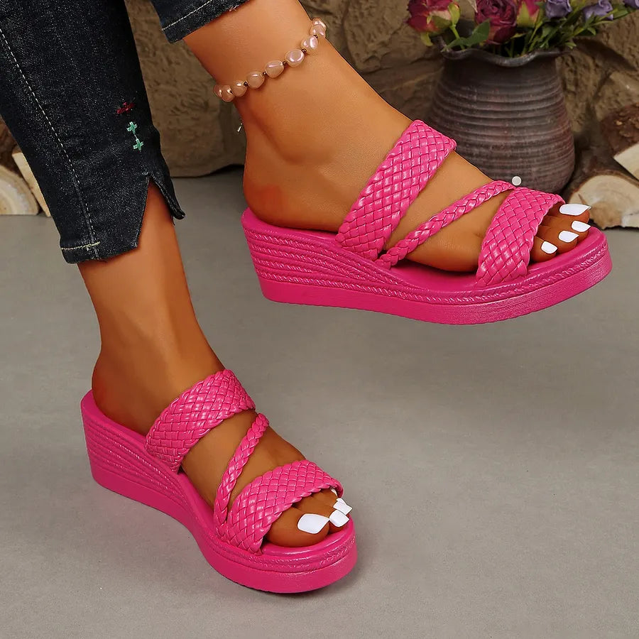Kalwina - Sandalias de Cuña Con Plataforma y Tiras Trenzadas