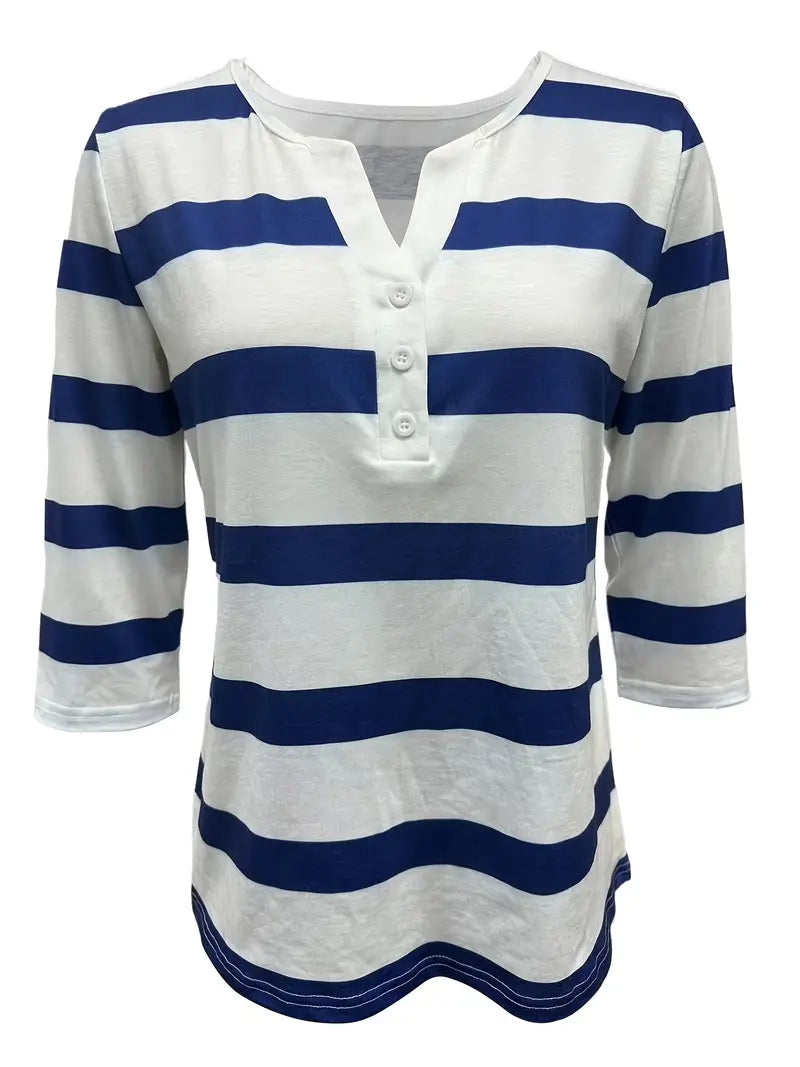 Dakota | Camiseta Henley a Rayas Con Mangas Tres Cuartos