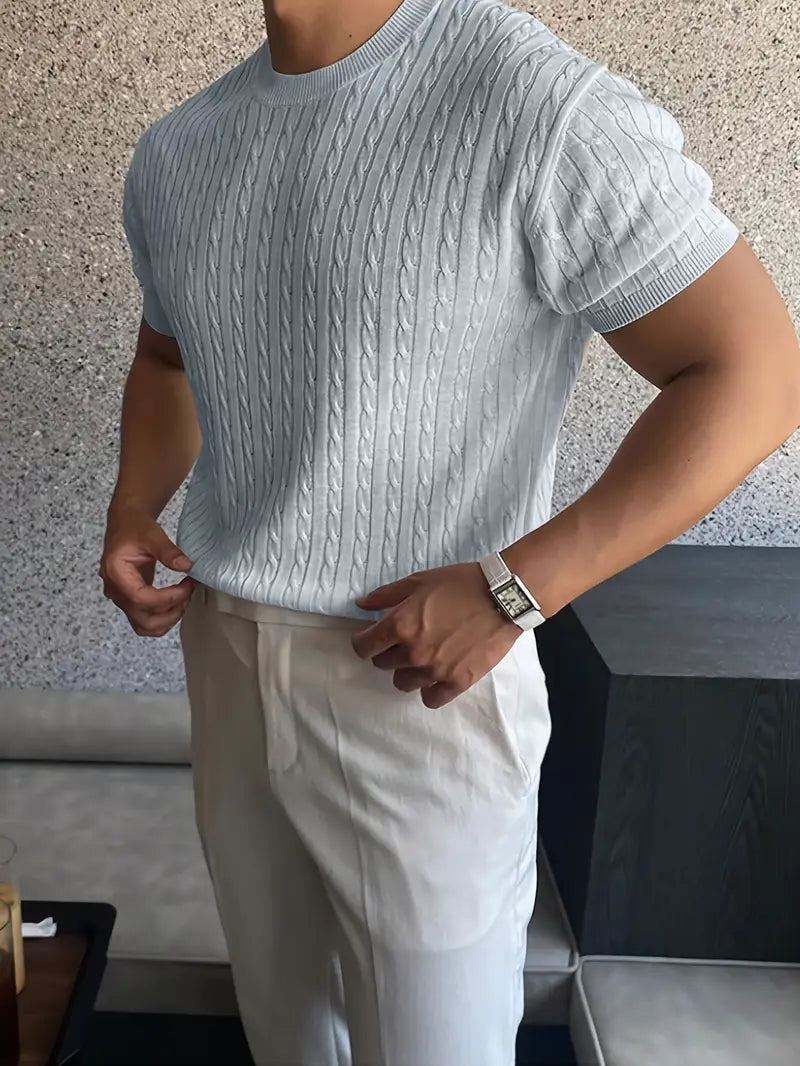 Kiril - Camiseta de Manga Corta Con uello Redondo y Punto Trenzado