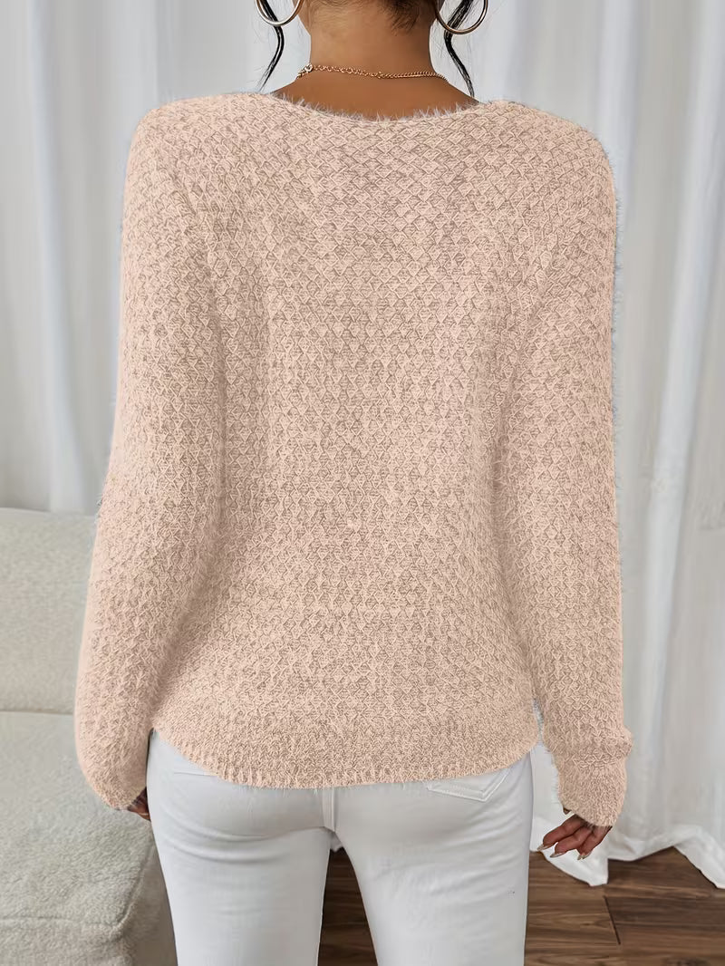 Aderah | Jersey De Punto Con Cuello en V Y Manga Larga Con Textura