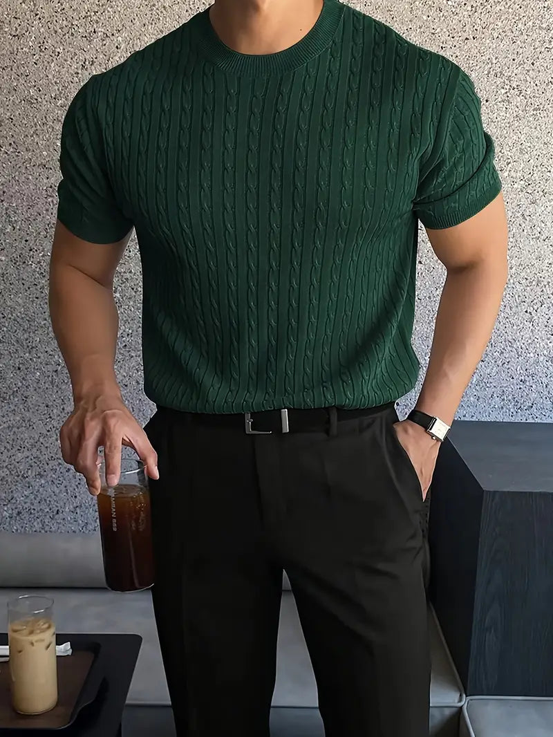 Kiril - Camiseta de Manga Corta Con uello Redondo y Punto Trenzado