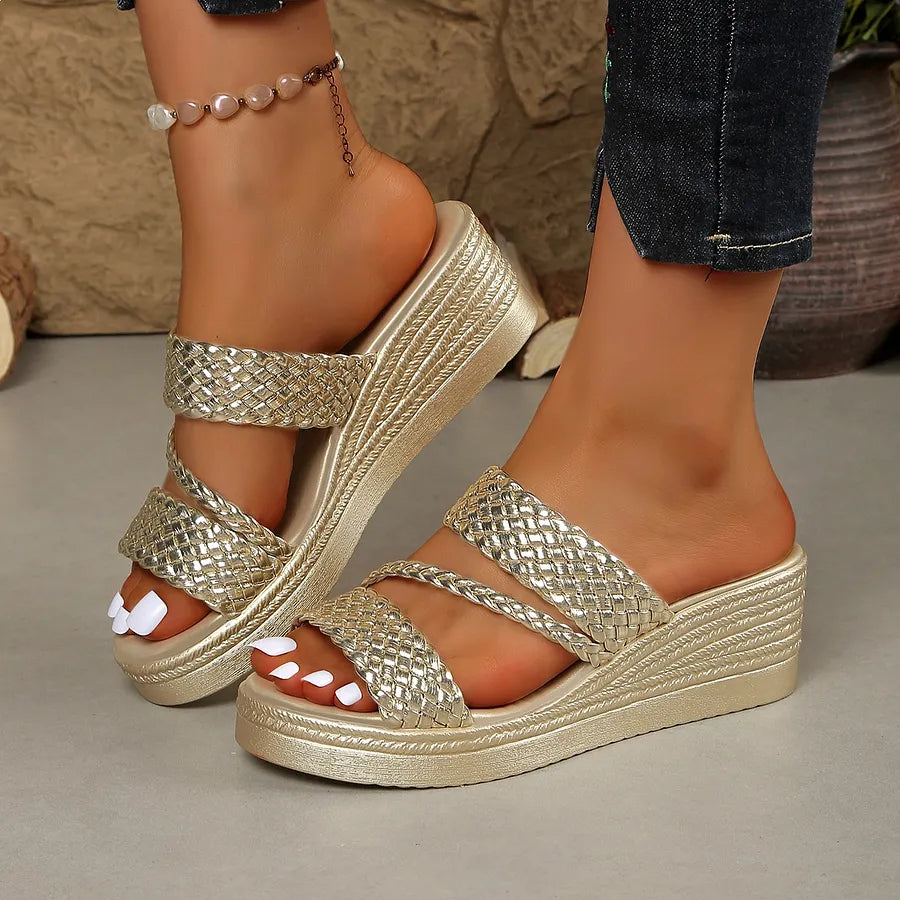 Kalwina - Sandalias de Cuña Con Plataforma y Tiras Trenzadas
