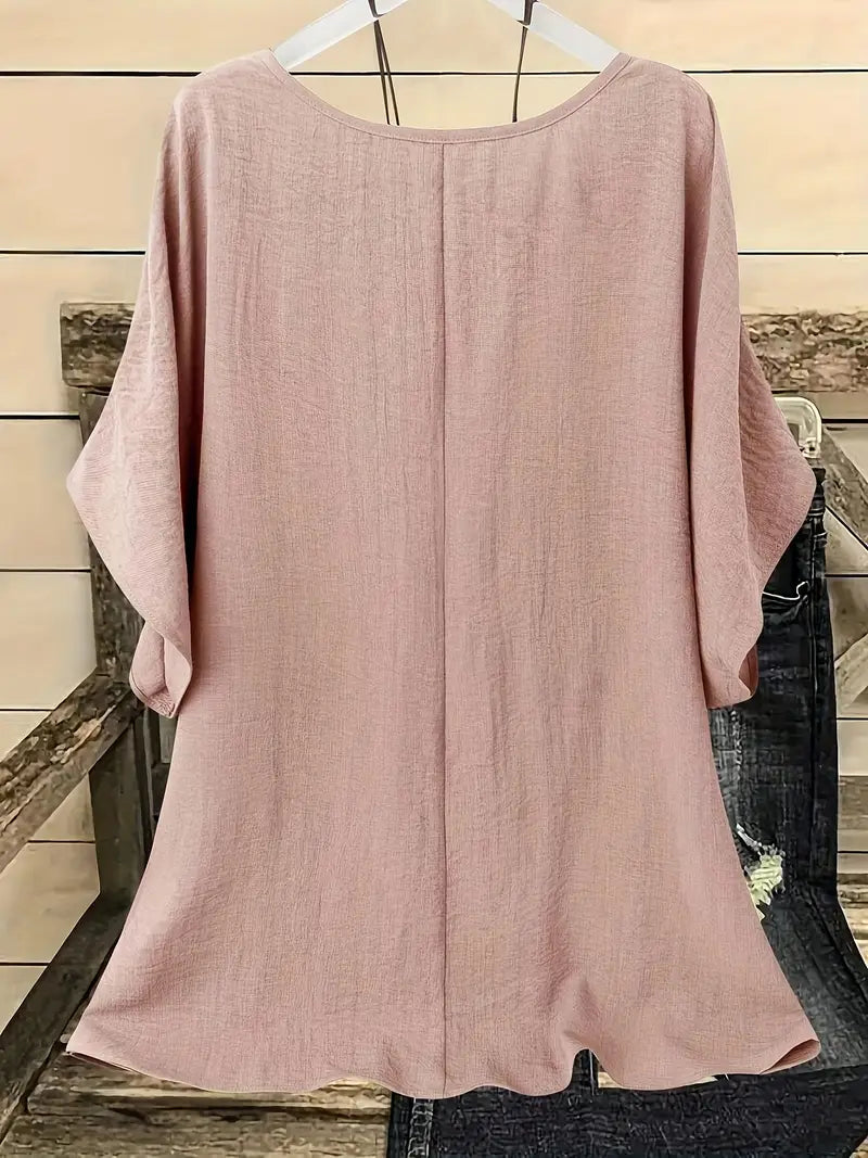 Dilek | Blusa Holgada Manga Corta Cuello Redondo