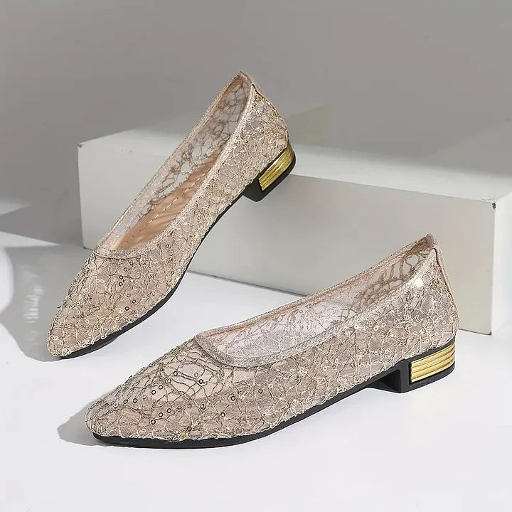Tenley | Zapatos De Tacón Bajo Con Punta Afilada Y Encaje Para Mujer