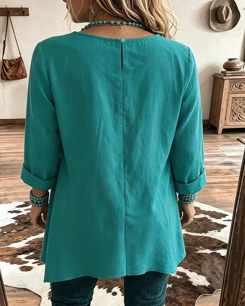 Taireen | Blusa Túnica Con Cuello Redondo Plisado