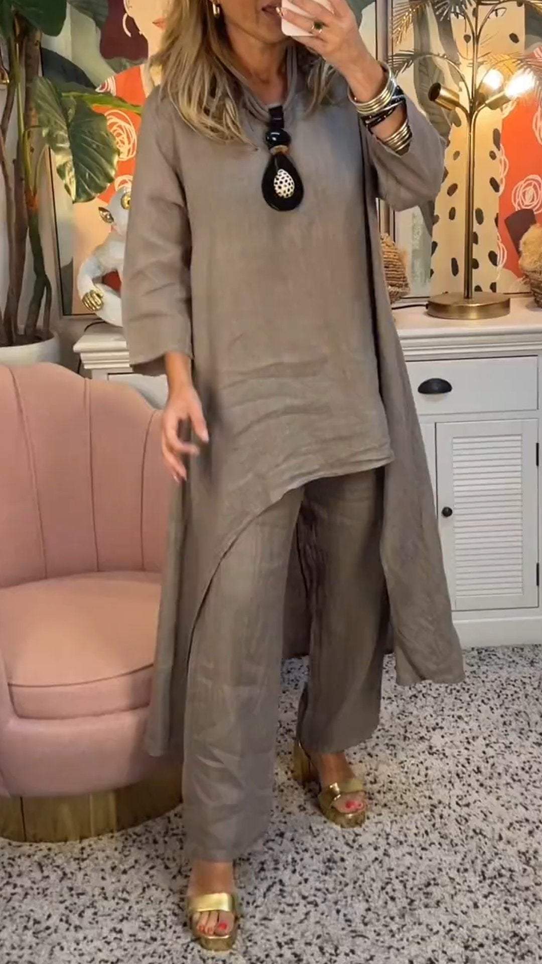 Maryla | Conjunto De Dos Piezas: Túnica Asimétrica Y Pantalones Verdes