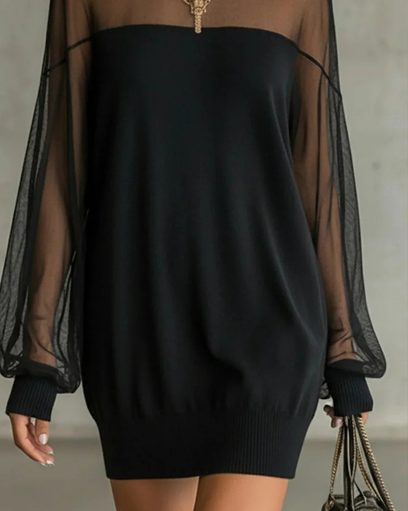 Yenaya | Vestido Mini de Punto Con Mangas Farol Transparentes