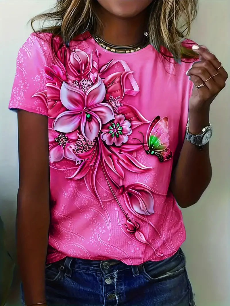 Carlisa | Camiseta De Manga Corta Con Estampado Floral Y Mariposas