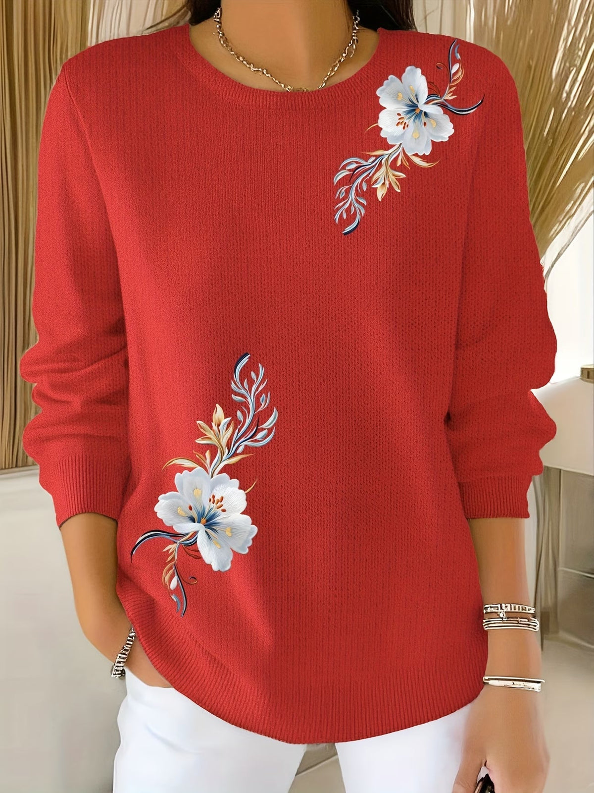 Adelurella | Suéter Floral Elegante de Manga Larga