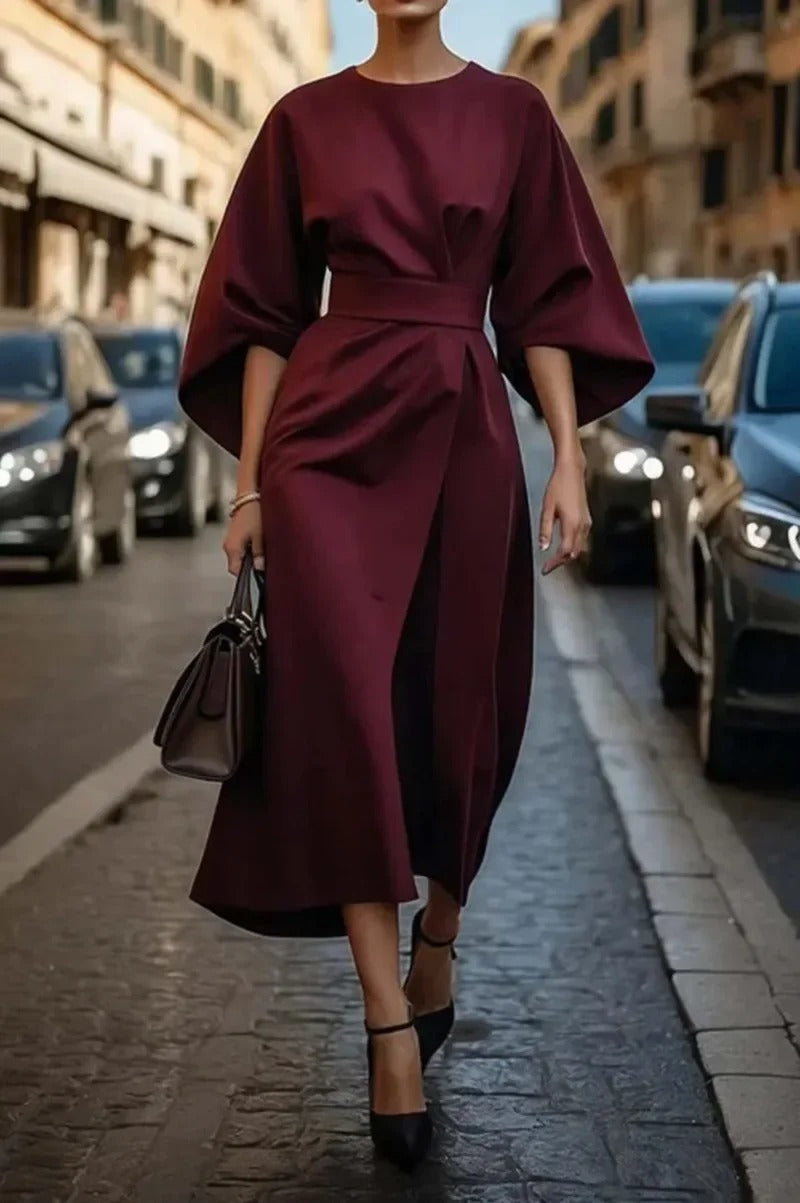Rita | Vestido midi con Mangas de Murciélago y Cinturón