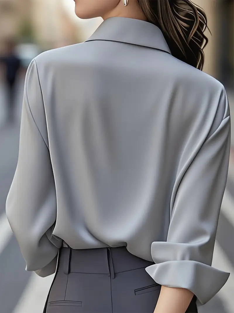 Amiliana - Blusa de Manga Larga Con Botones en la Parte Delantera