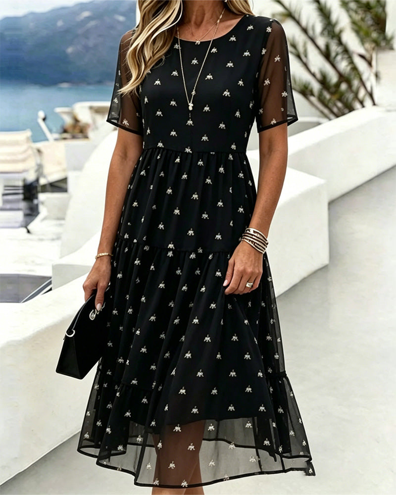 Marci | Vestido Midi Con Mangas Transparentes Estampado Floral