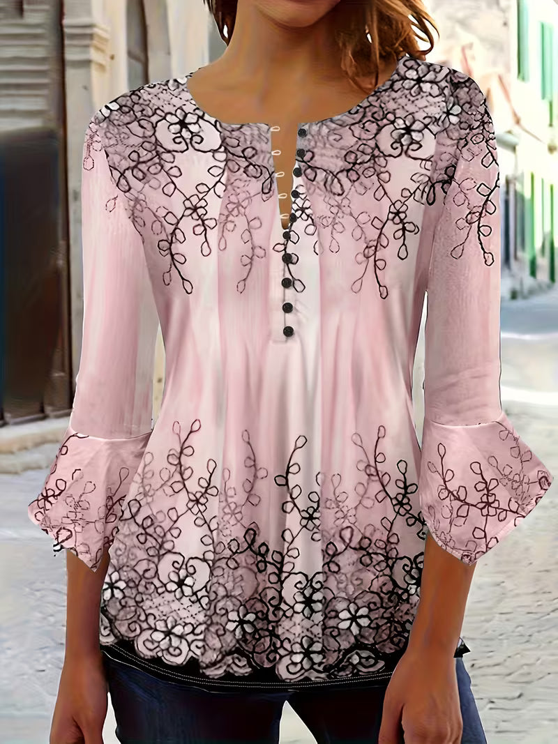 Mesley | Blusa De Cuello Redondo Con Estampado Floral Y Botones
