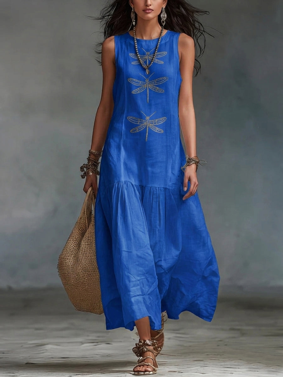 Kevina | Vestido Largo Sin Mangas Con Libélulas