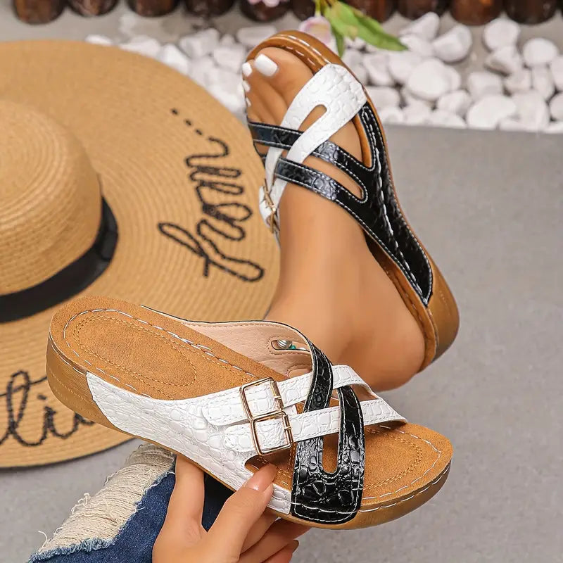 Deniza | Sandalias Tipo Slide Con Tiras Cruzadas Y Doble Hebilla