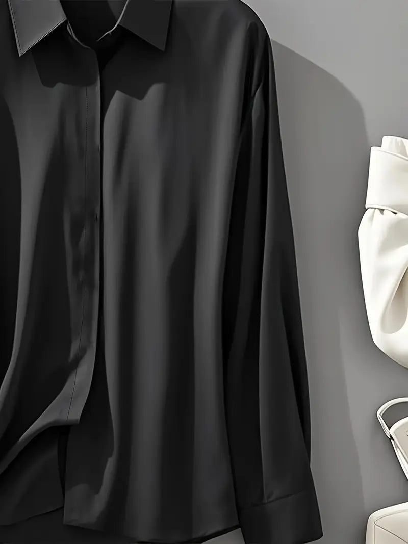 Amiliana - Blusa de Manga Larga Con Botones en la Parte Delantera