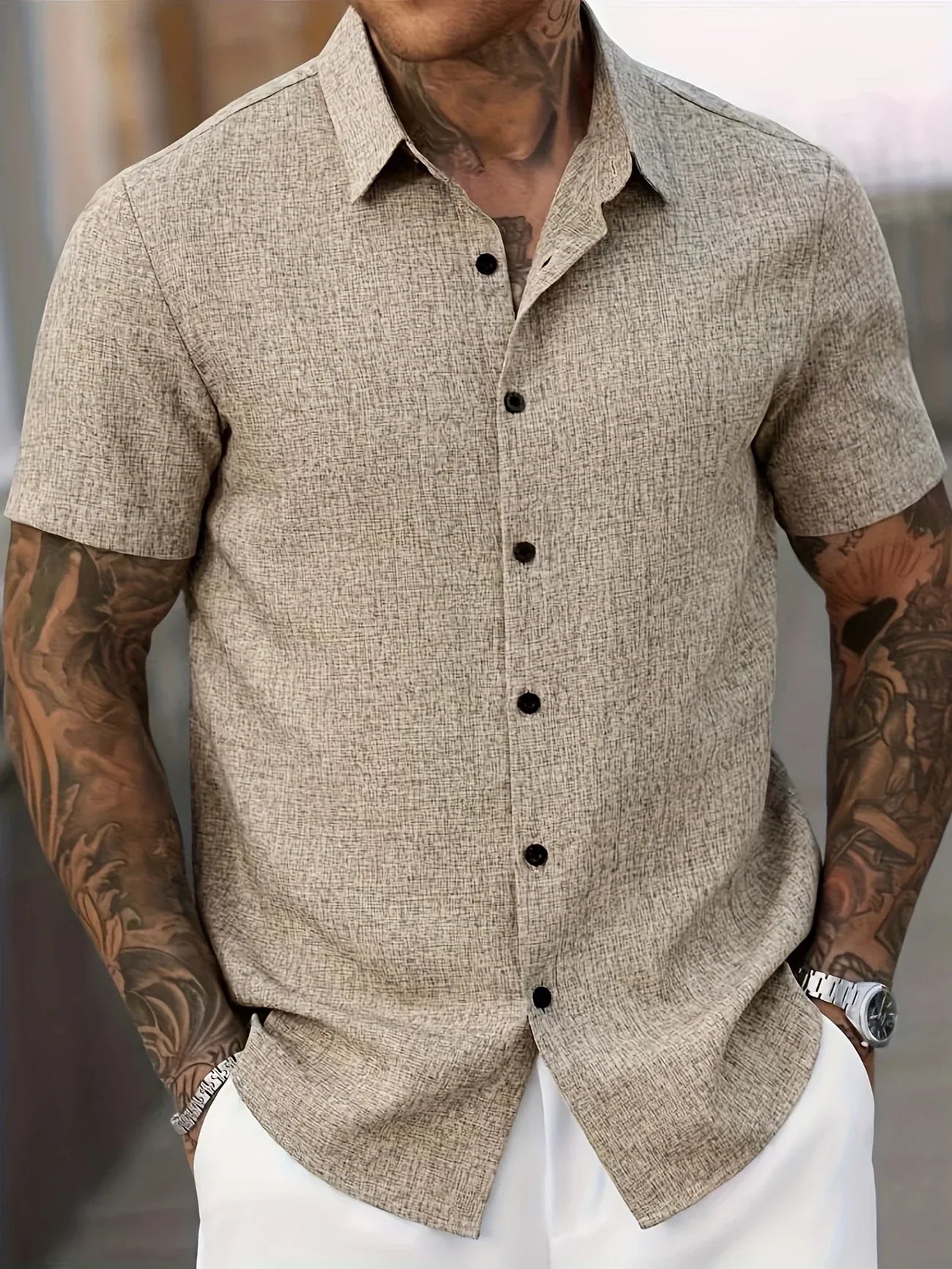 Dwight - Camisa De Manga Corta Ligera De Mezcla De Lino