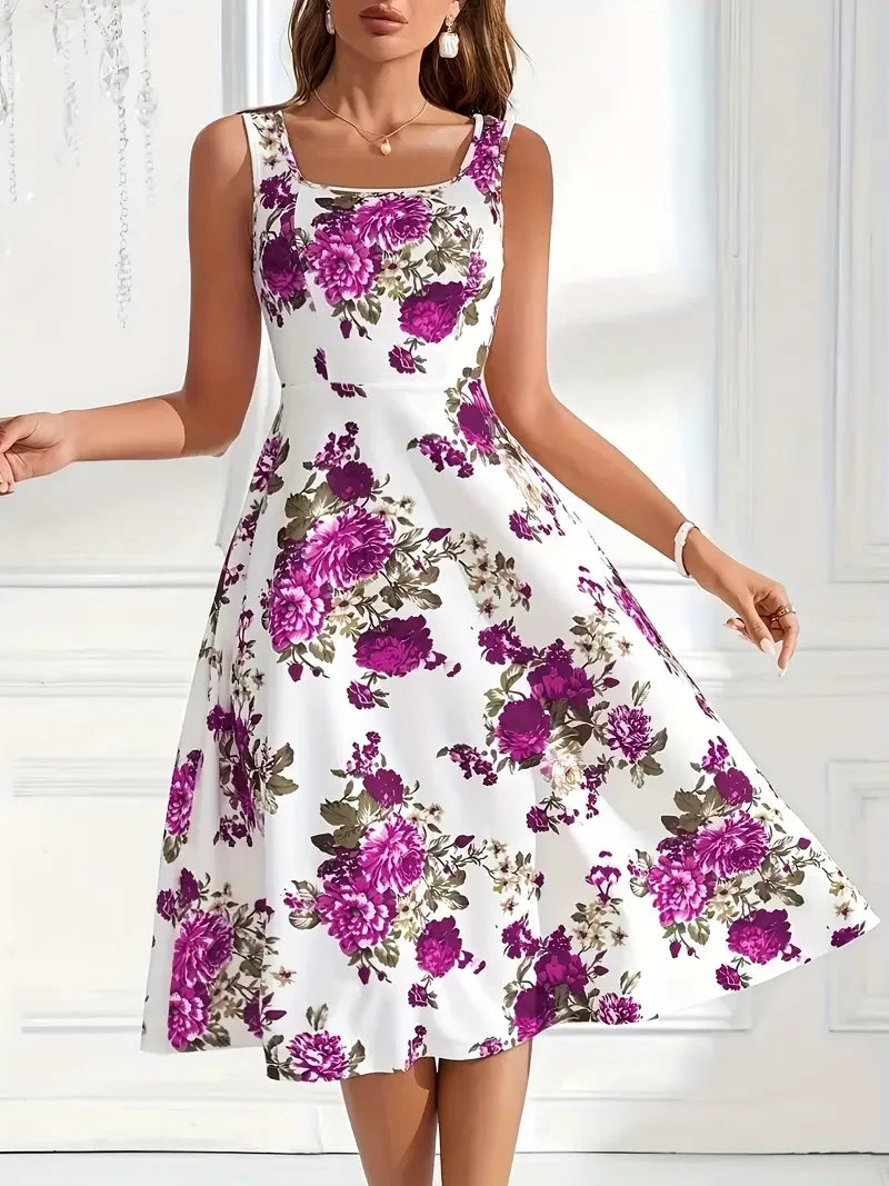 Nikolina | Vestido sin Mangas de corte en A con estampado floral