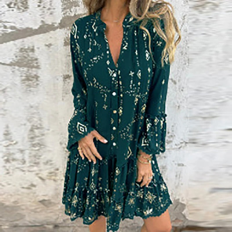 Gillian | Minivestido De Manga Larga Con Estampado Boho