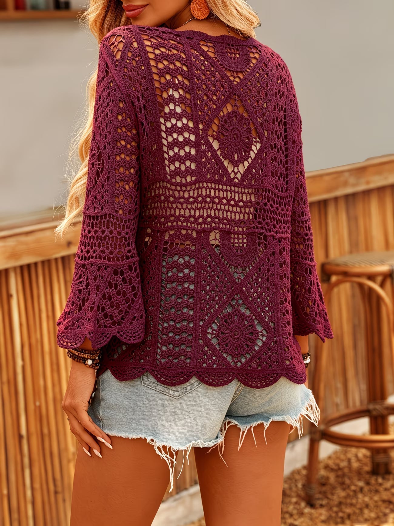 Julissa | Blusa De Encaje De Ganchillo Con Mangas Acampanadas