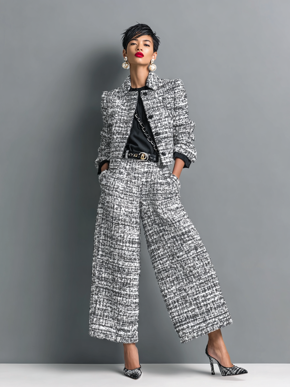 Aderet | Conjunto Tweed Chaqueta Pantalón Ancho