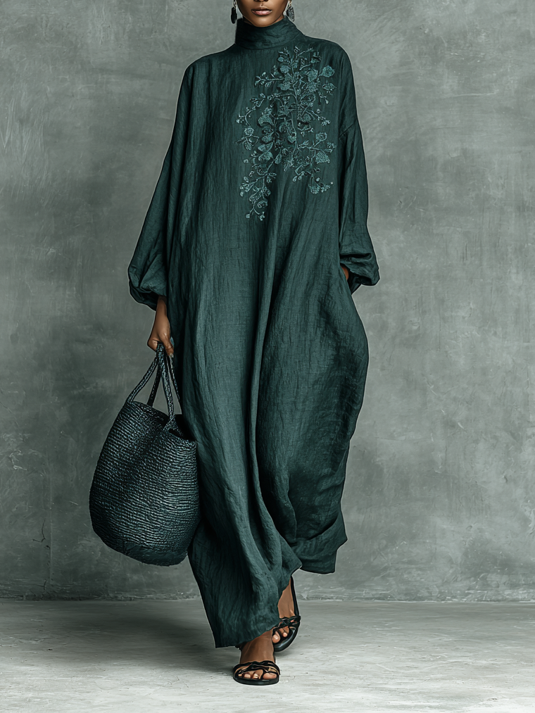 Mirra | Vestido Maxi Bordado Verde Oscuro