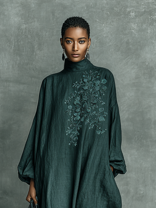 Mirra | Vestido Maxi Bordado Verde Oscuro