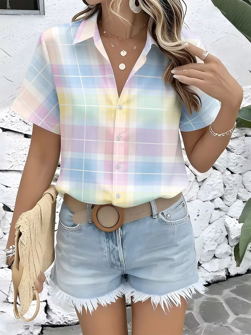 Harrell | Camisa de manga Corta a Cuadros en Tonos pastel con Botones