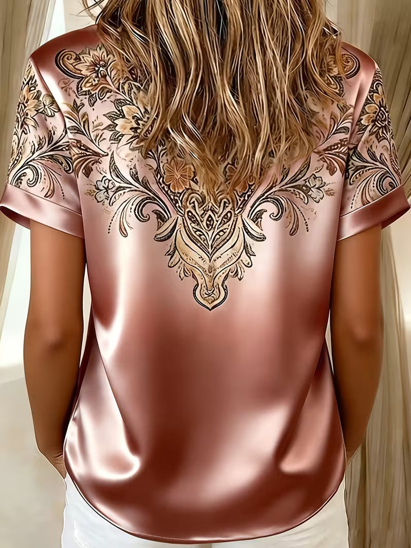 Zirmela | Blusa Floral Estampada de Manga Corta