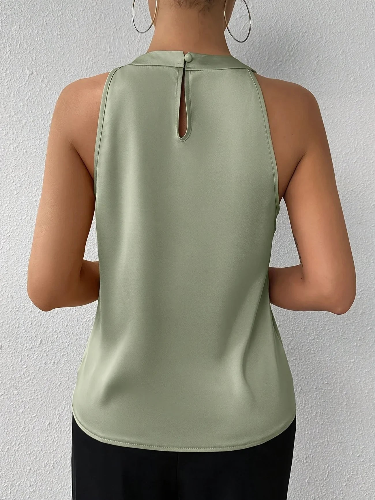 Cerys - Blusa Sin Mangas con Pliegues en la Parte Delantera y Cuello Halter