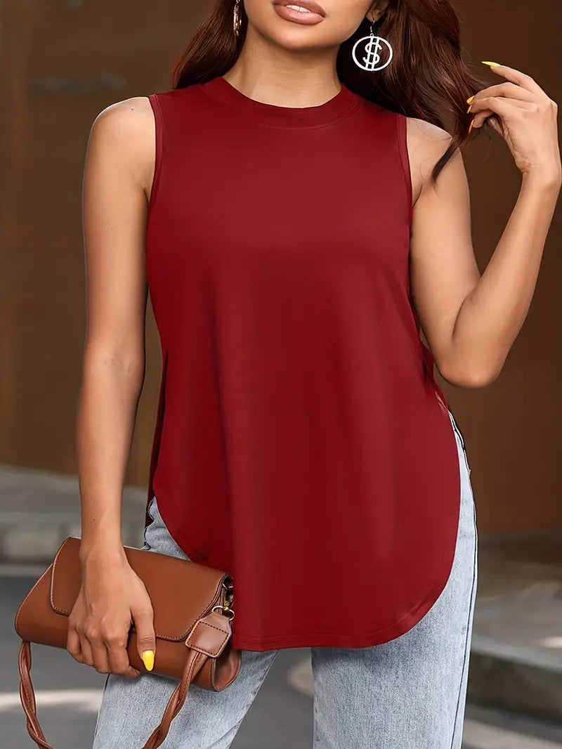 Desirae | Camiseta Sin Mangas Con Cuello Redondo Y Aberturas Laterales