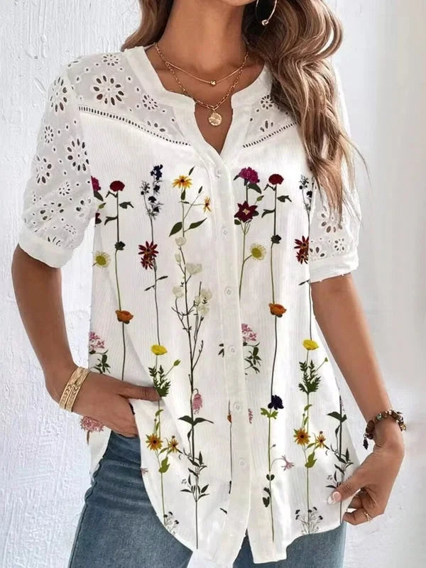 Zoila | Blusa Con Estampado Floral, Mangas Con Ojales Y Botones