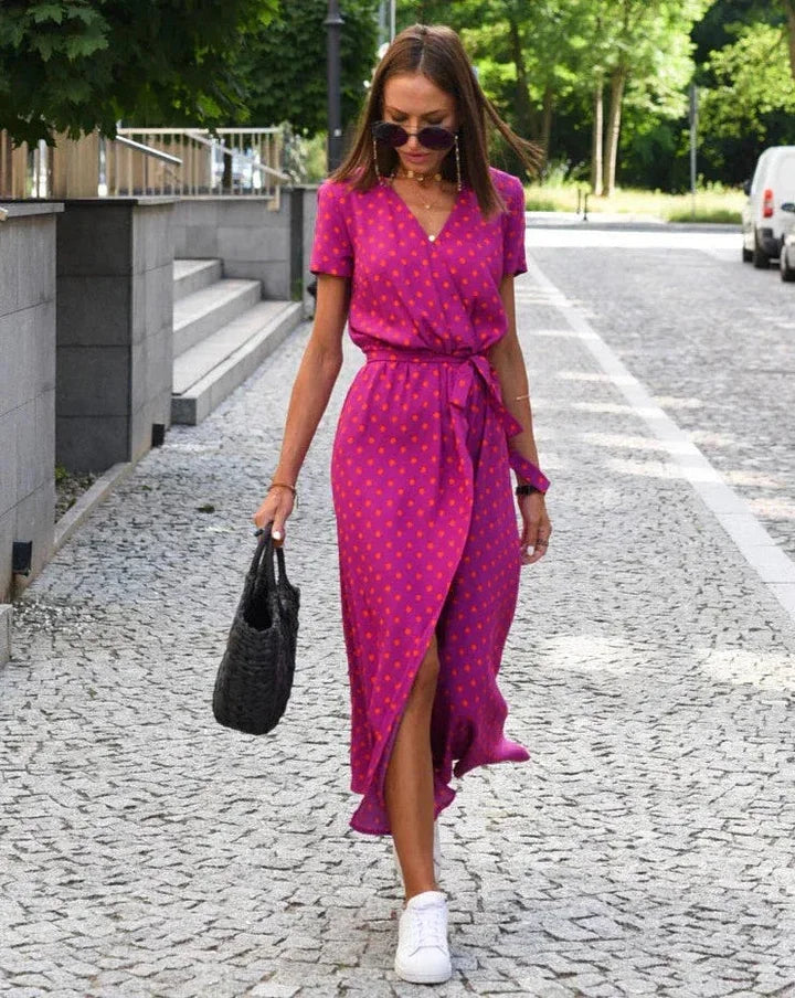 Theresita | Vestido midi de Manga Corta con Estampado Floral