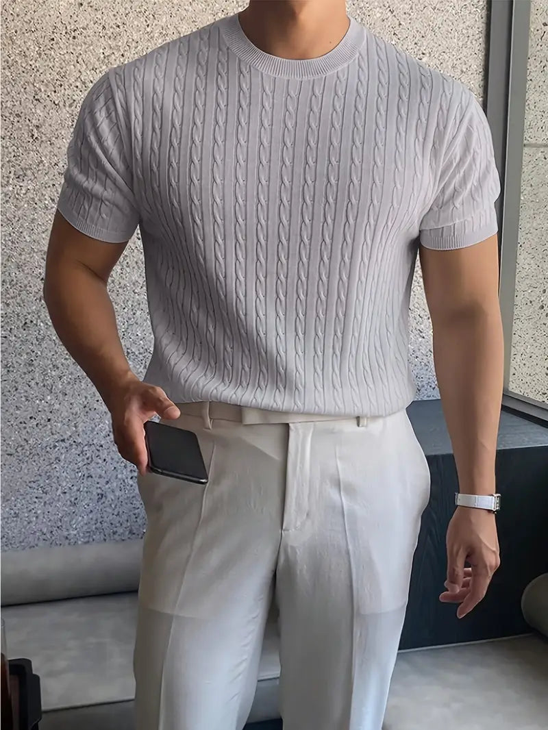 Kiril - Camiseta de Manga Corta Con uello Redondo y Punto Trenzado