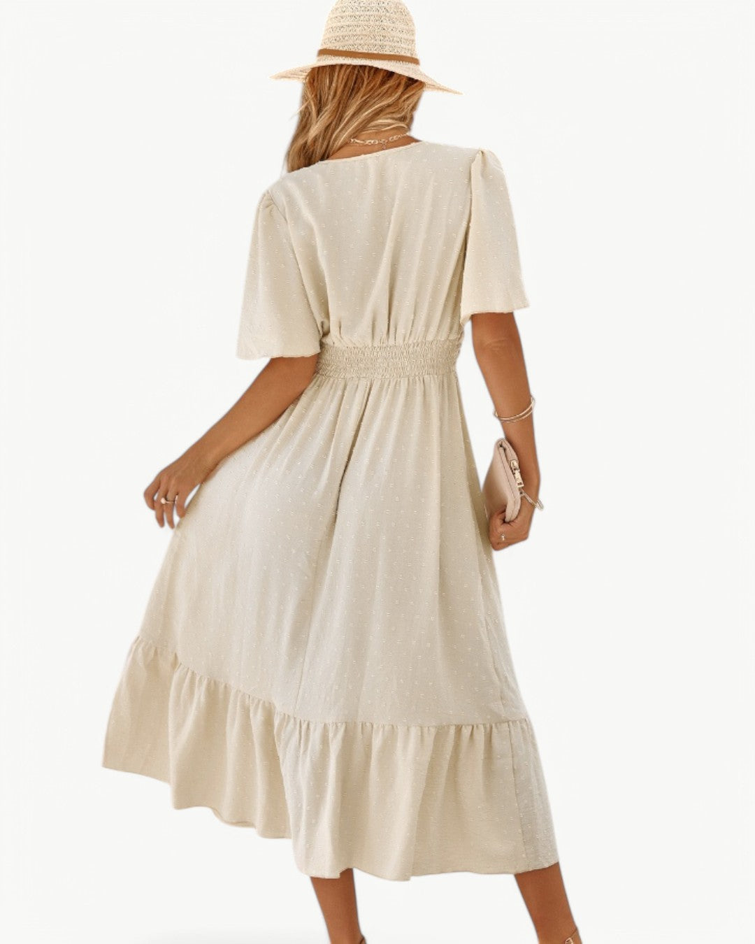 Marwa | Vestido Midi de Manga Corta y Cuello en V