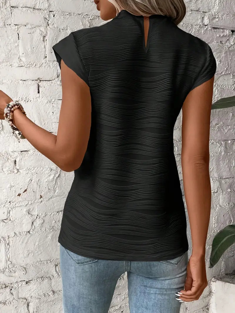 Carolyn - Top de Cuello Alto y Mangas Casquillo Con Textura