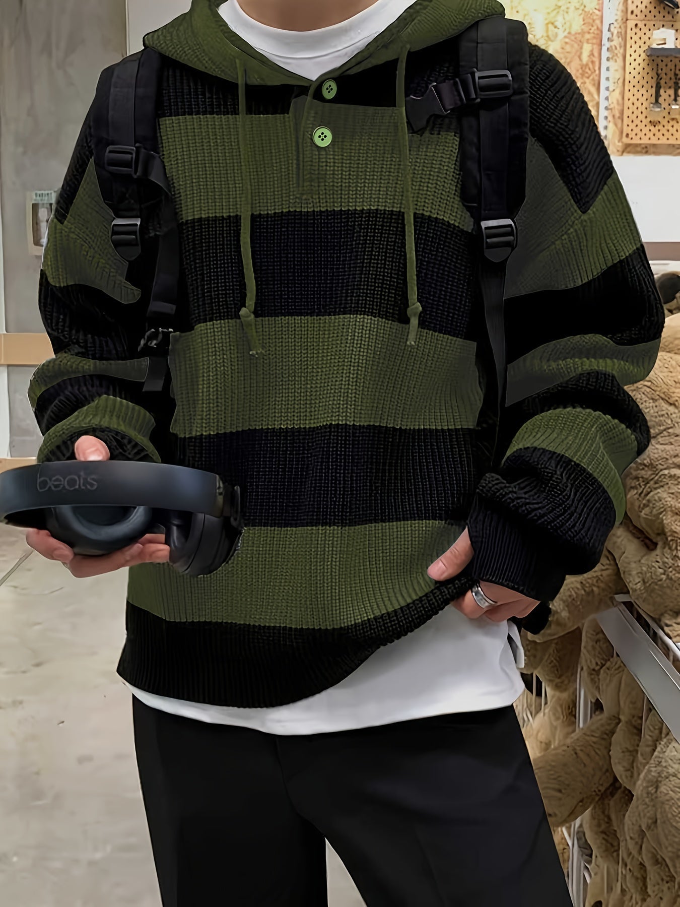 Tenzin | Sudadera Con Capucha Oversize de Punto a Rayas y Manga Larga