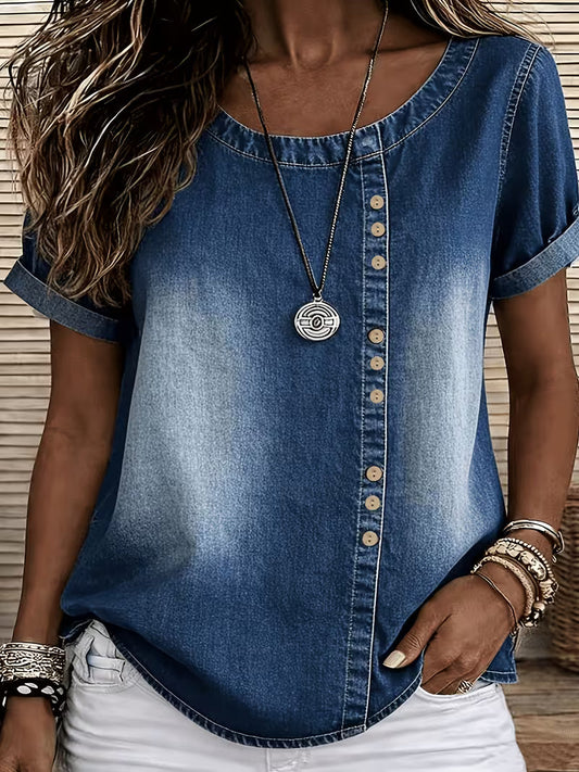 Ferina | Blusa Denim Lavado Manga Corta Botones