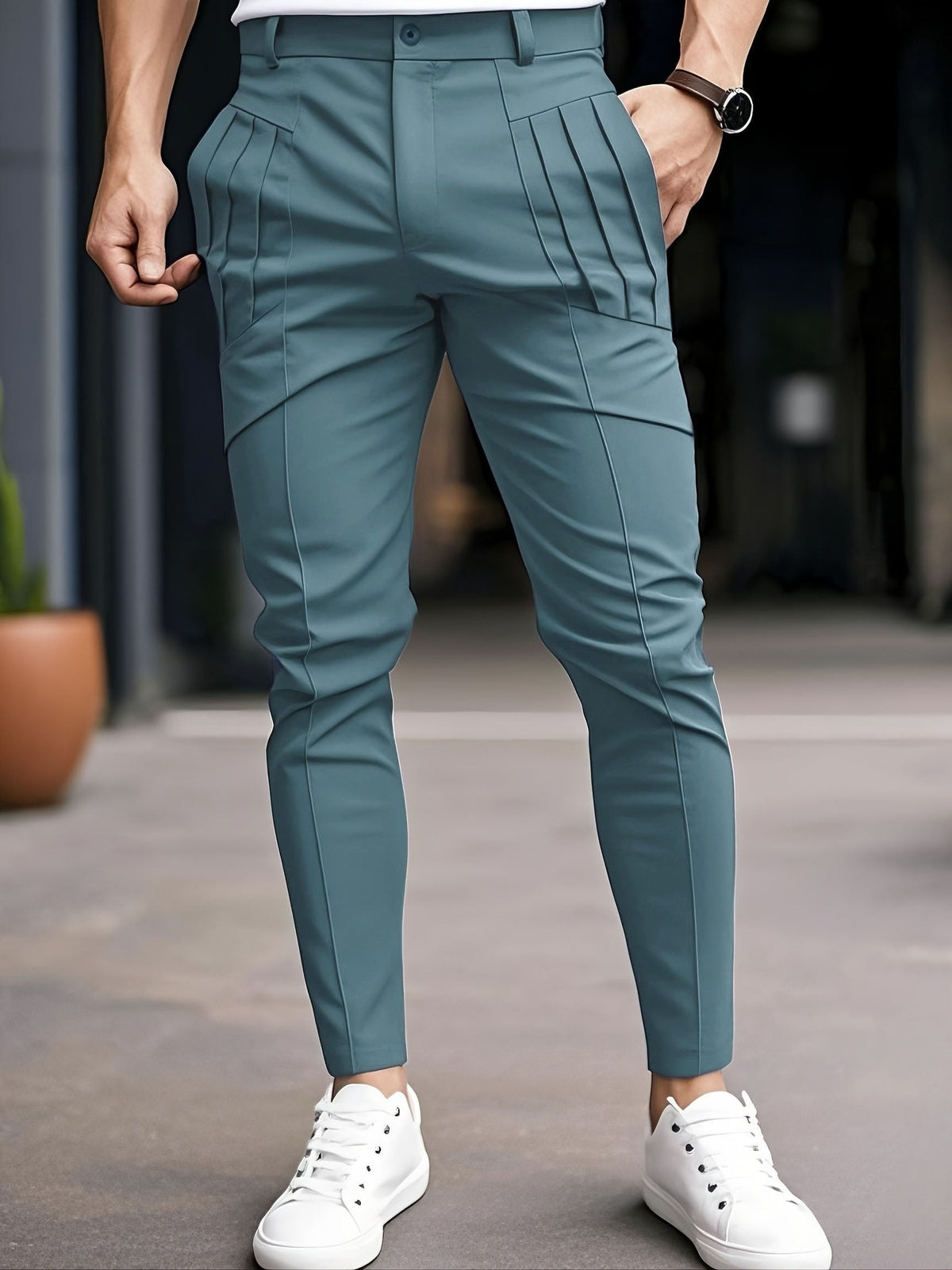 Lucier | Pantalones Casual Slim Fit con Pliegues