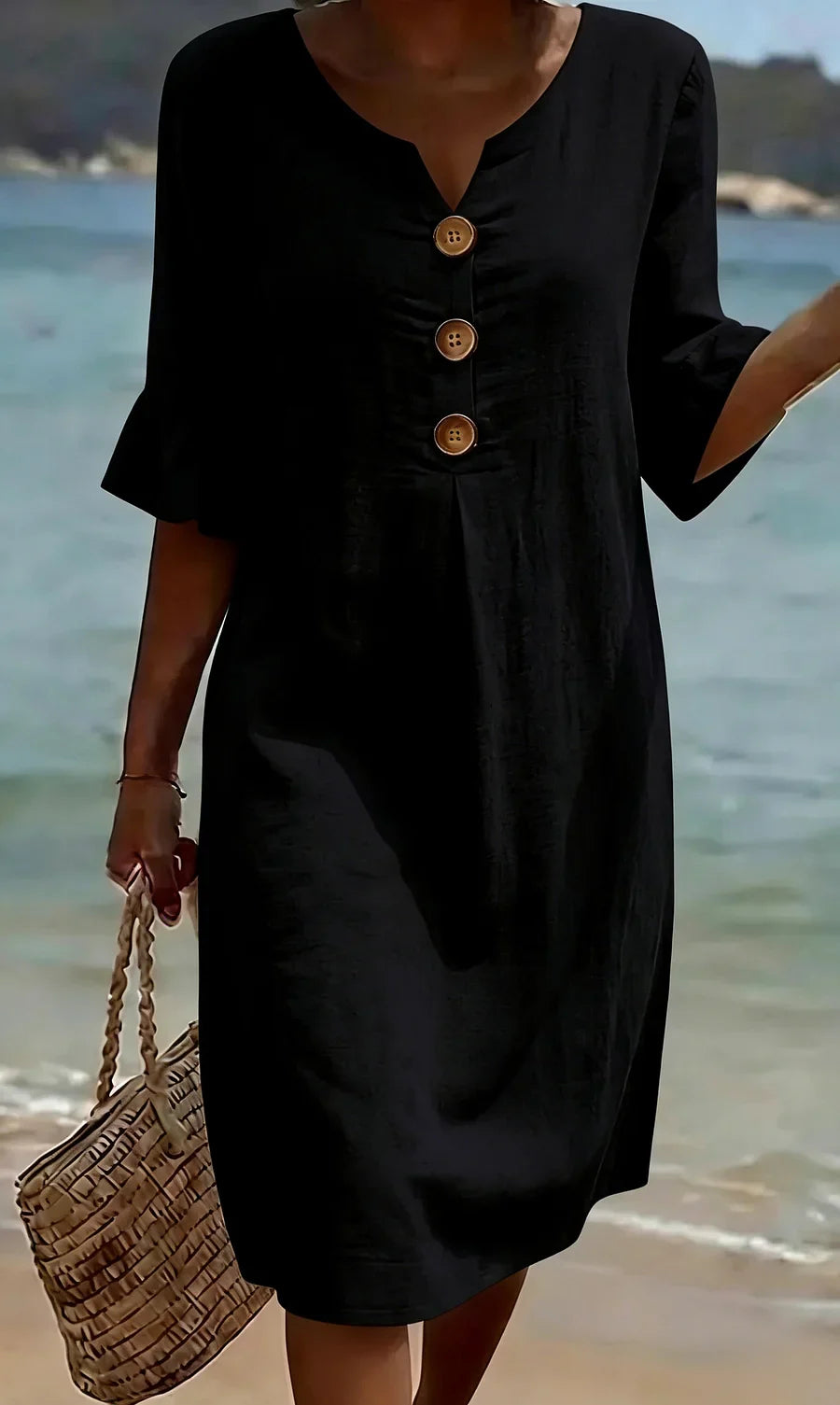 Mlaina - Vestido Midi Con Botones en la Parte Delantera y Mangas Con Volantes