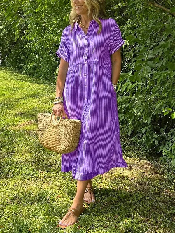 Samara | Vestido Camisero Rayado Con Botones