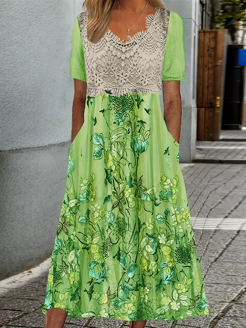 Renata | Vestido Midi Con Estampado Floral y Panel de Encaje