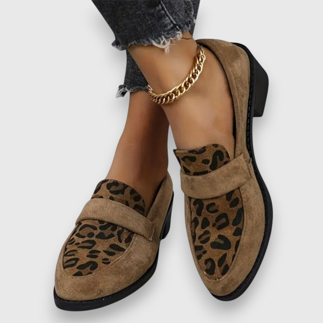 Lucyna | Mocasines Con Tacón Grueso Y Estampado De Leopardo