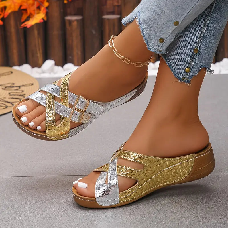 Deniza | Sandalias Tipo Slide Con Tiras Cruzadas Y Doble Hebilla
