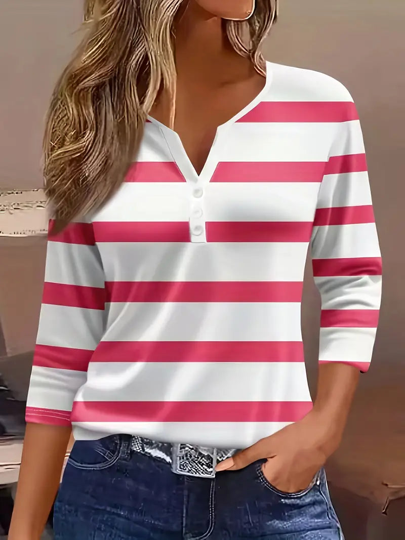 Dakota | Camiseta Henley a Rayas Con Mangas Tres Cuartos