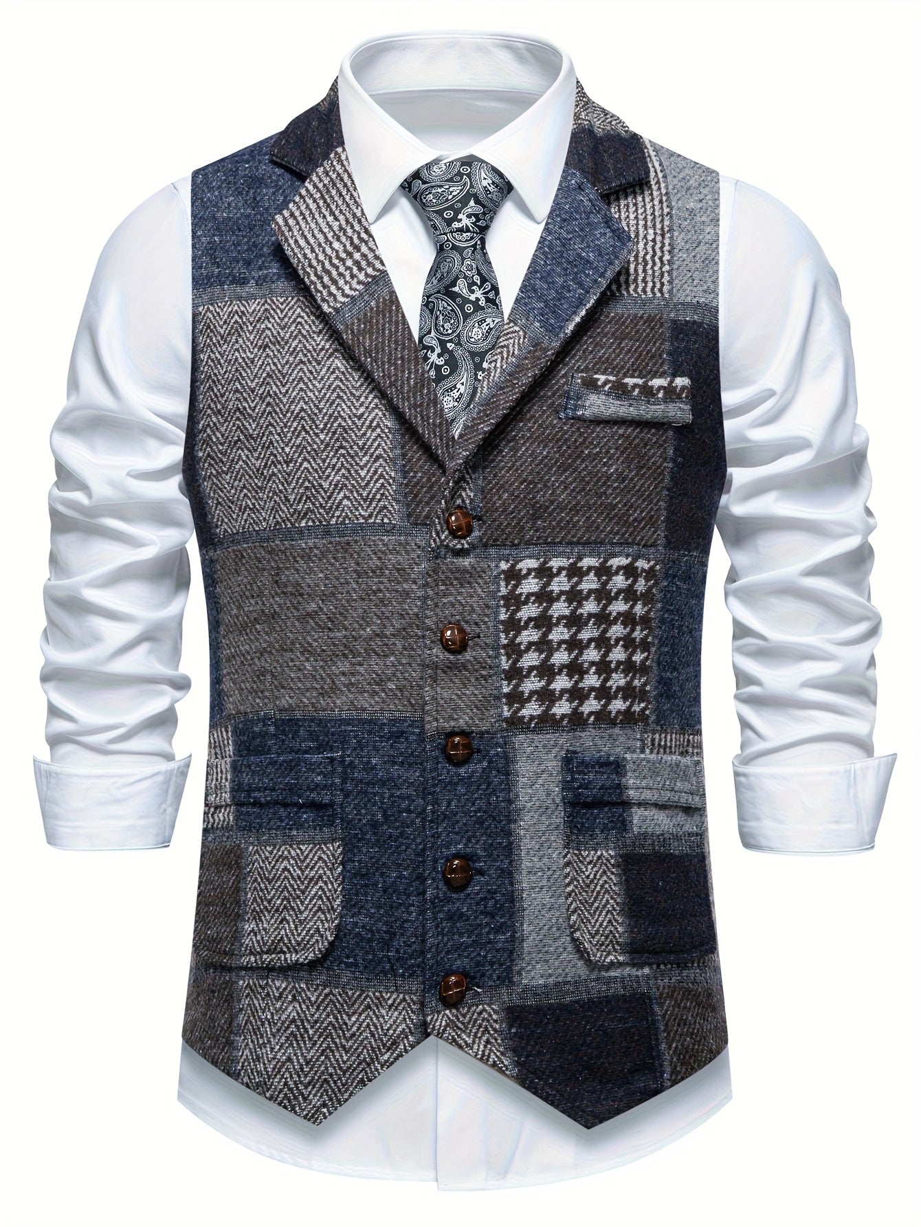 Saverse | Chaleco estilo Tweed con Diseño de Patchwork